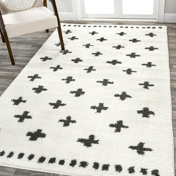 4'x6' Cristo Berber Geometric Shag Area Rug, White/Black - JONATHAN Y