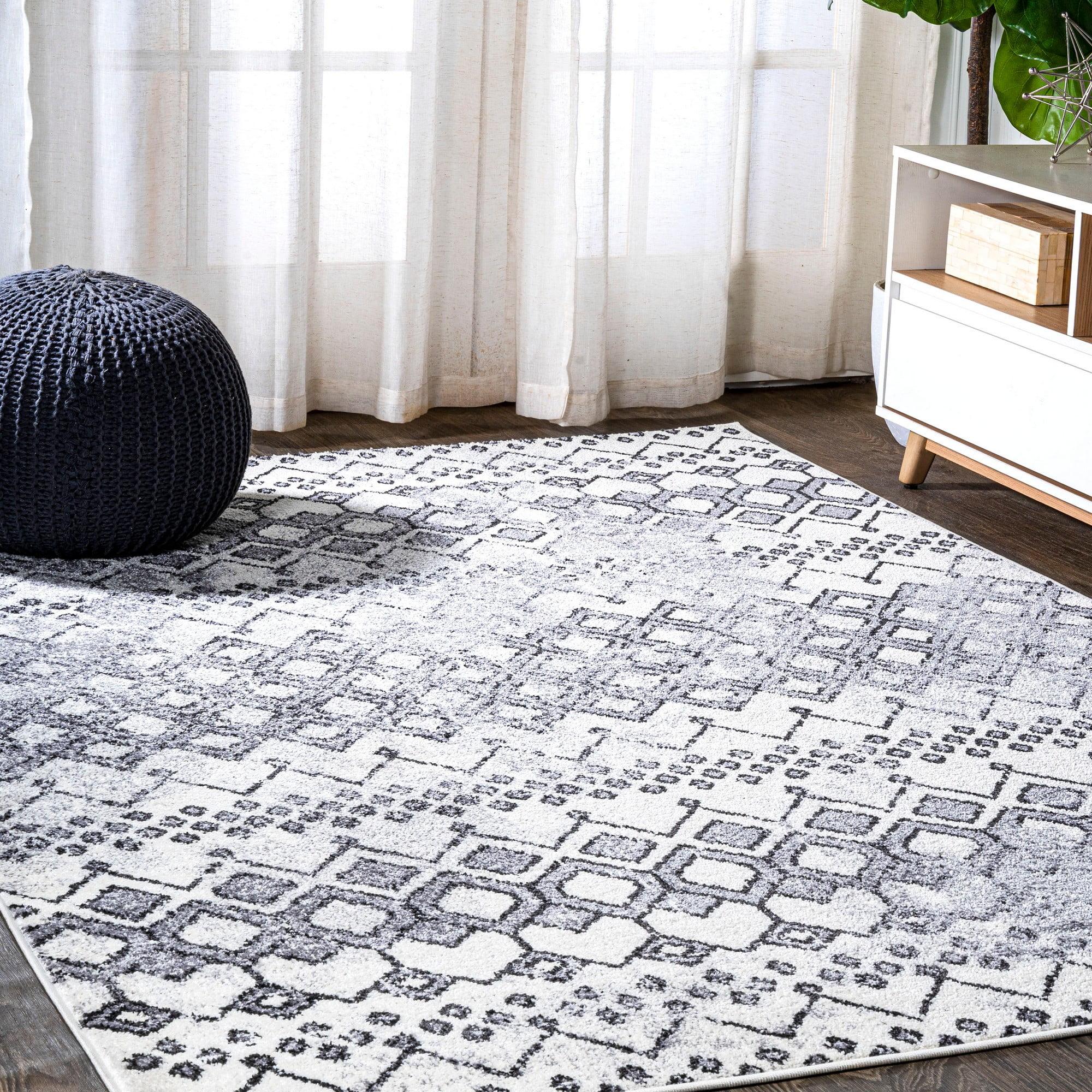 3'x 5' Azmar Moroccan Geometric Distressed Area Rug, Ivory/Black - JONATHAN Y