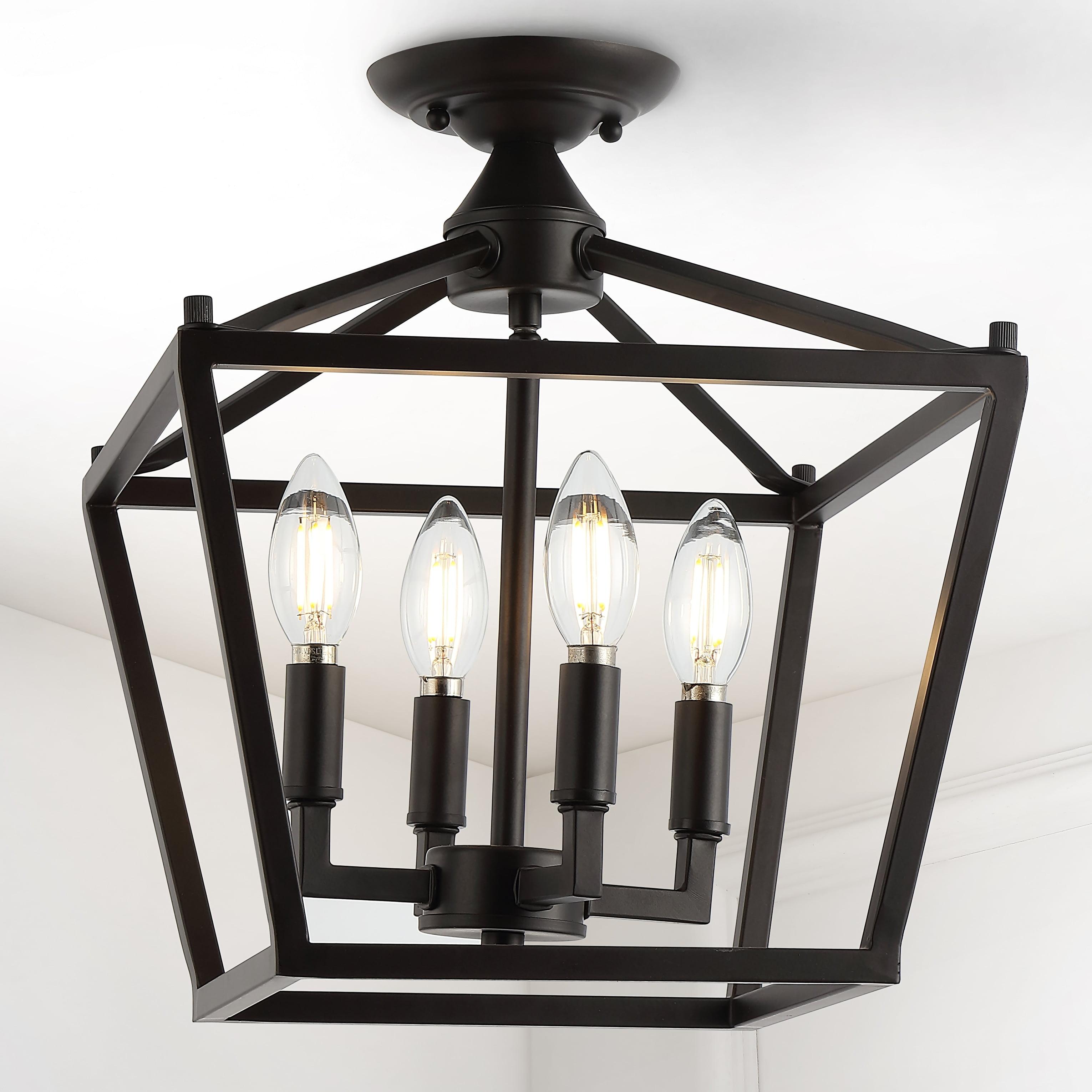 JONATHAN Y Milton Mini Lantern 4-Light Iron Modern Farmhouse LED Flush Mount, by JONATHAN  Y Oil Rubbed Bronze