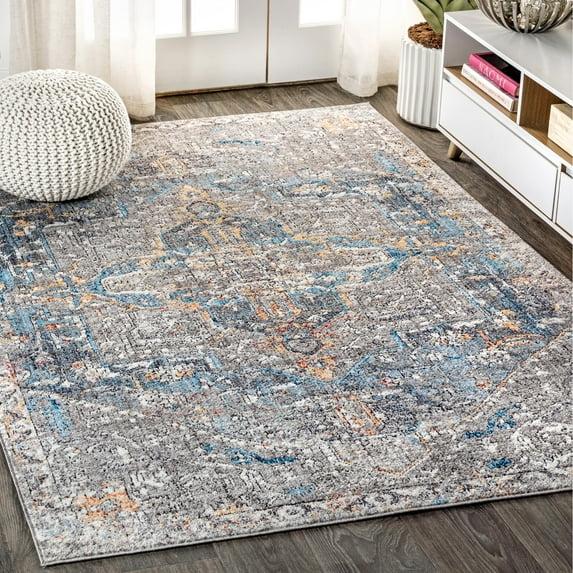 5'x8' Izmir Vintage Medallion Area Rug, Gray/Mustard/Turquoise - JONATHAN Y