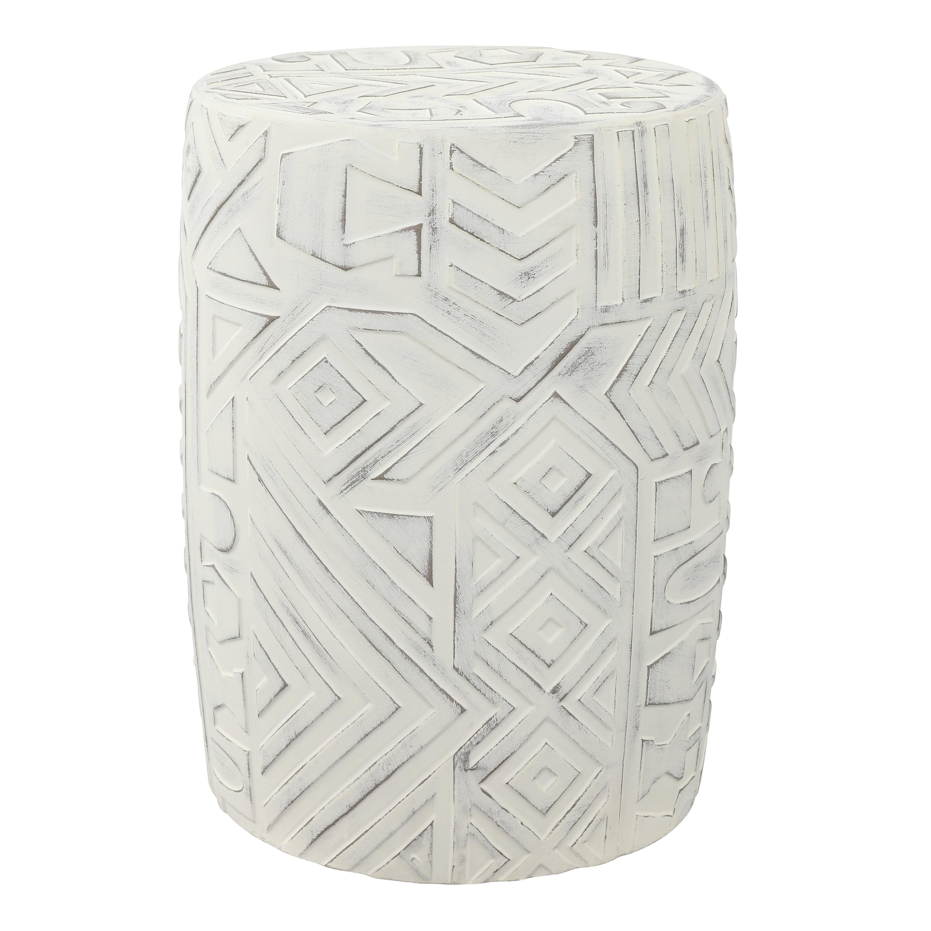 JONATHAN Y Rafi 17.75" Transitional Bohemian Geometric Drum Garden Stool, Cream