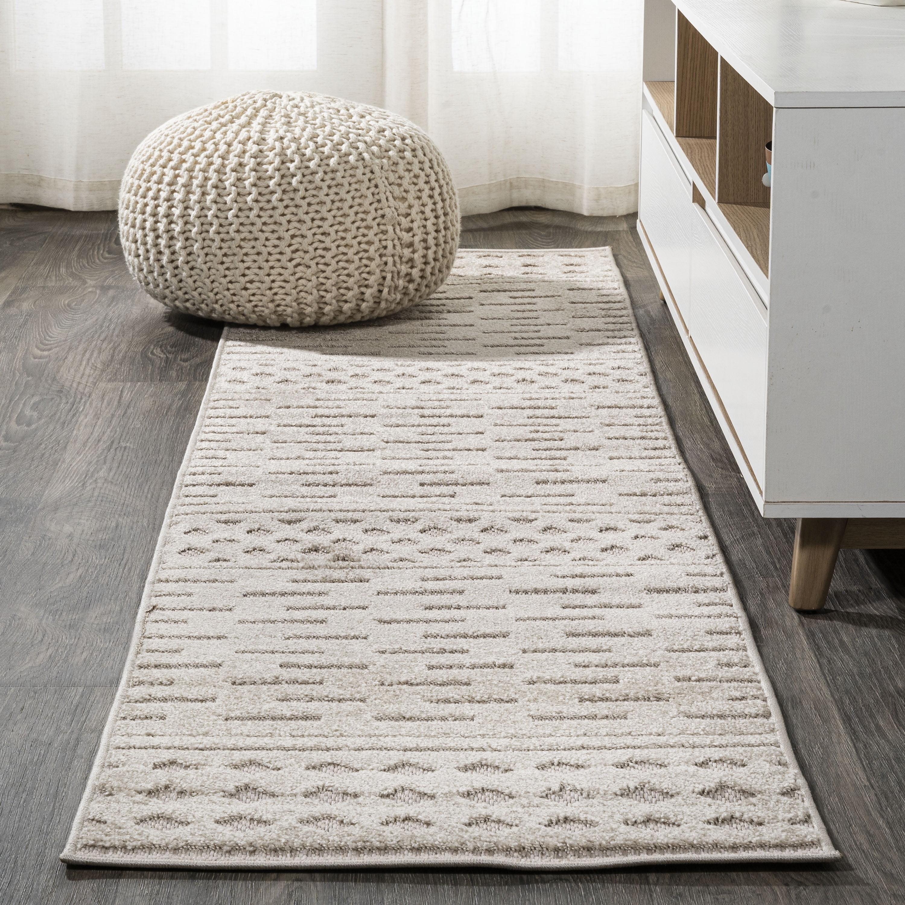2'x8' Xlendi High-Low Pile Moroccan Geometric Indoor/Outdoor Runner Rug, Beige - JONATHAN Y
