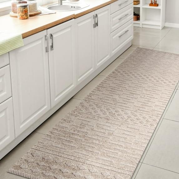 2'x8' Xlendi High-Low Pile Moroccan Geometric Indoor/Outdoor Runner Rug, Beige - JONATHAN Y