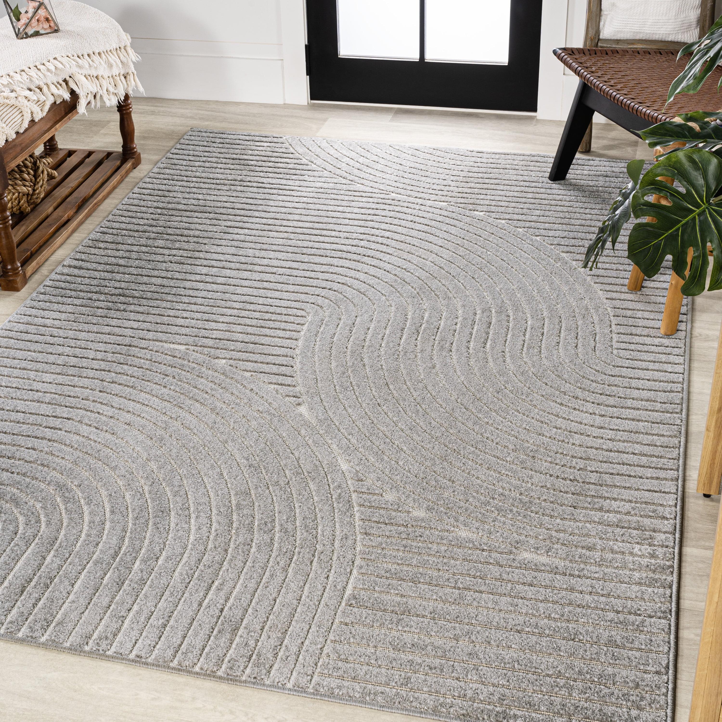 JONATHAN Y Skagen High-Low Minimalist Curve Geometric Gray/Ivory 5 ft. x 8 ft. Indoor/Outdoor Area Rug
