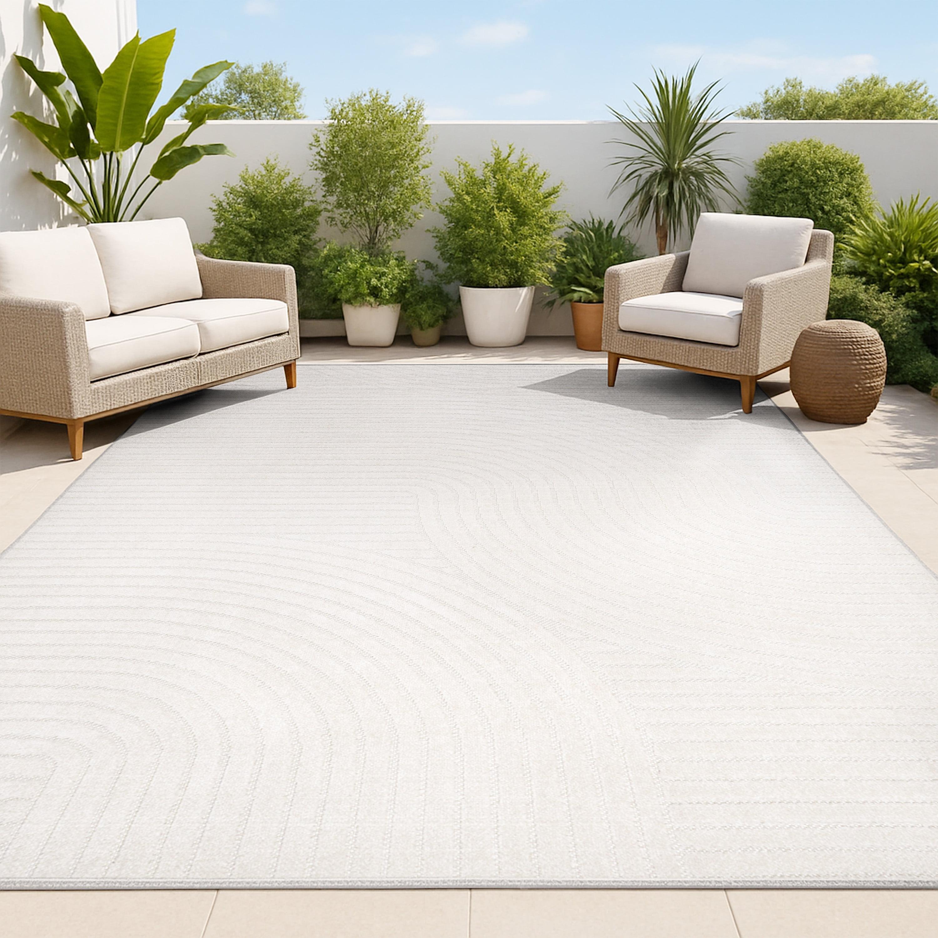 JONATHAN Y Skagen High-Low Minimalist Curve Geometric Ivory/Cream 3 ft. x 5 ft. Indoor/Outdoor Area Rug
