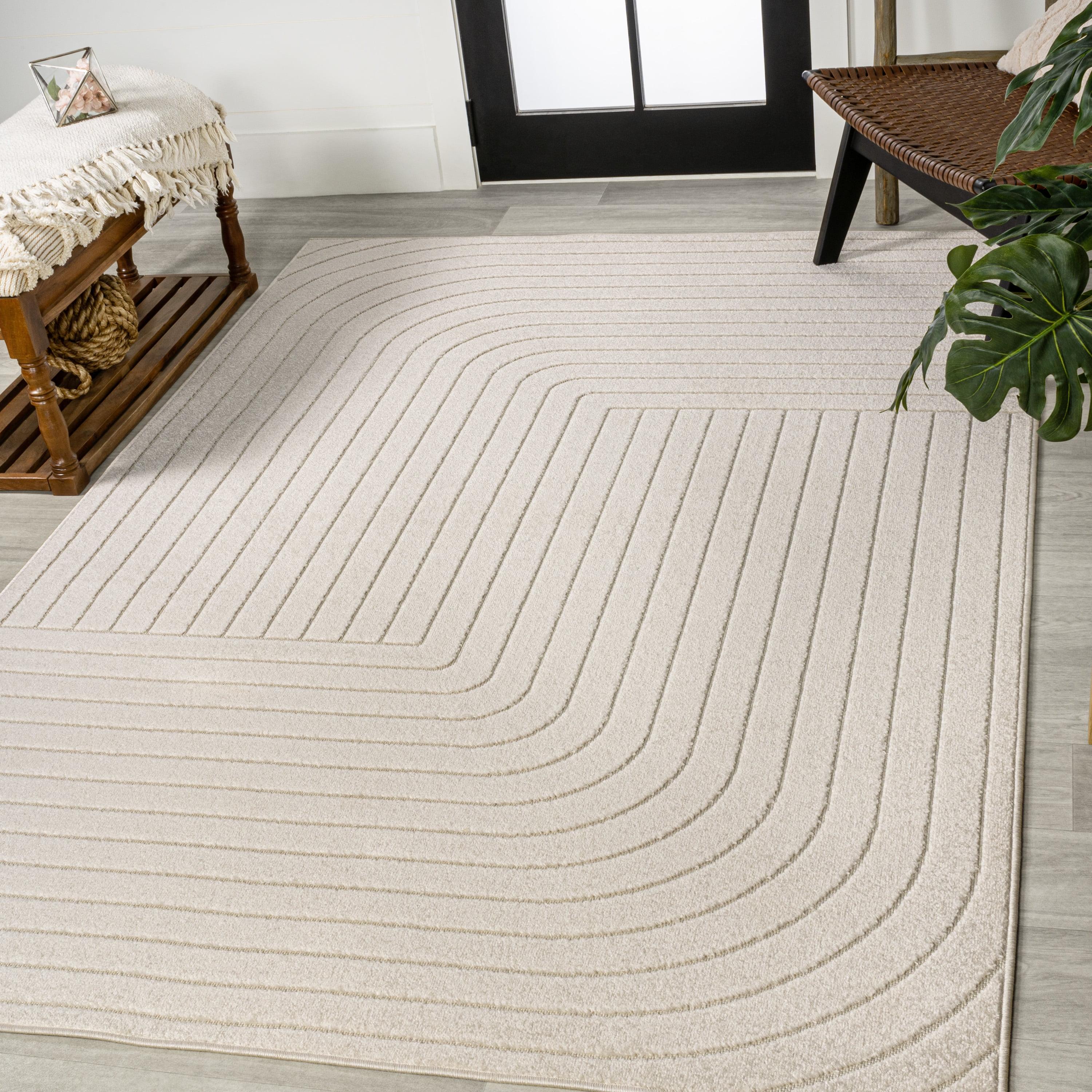 JONATHAN Y Odense High-Low Minimalist Angle Geometric Ivory/Cream 4 ft. x 6 ft. Indoor/Outdoor Area Rug