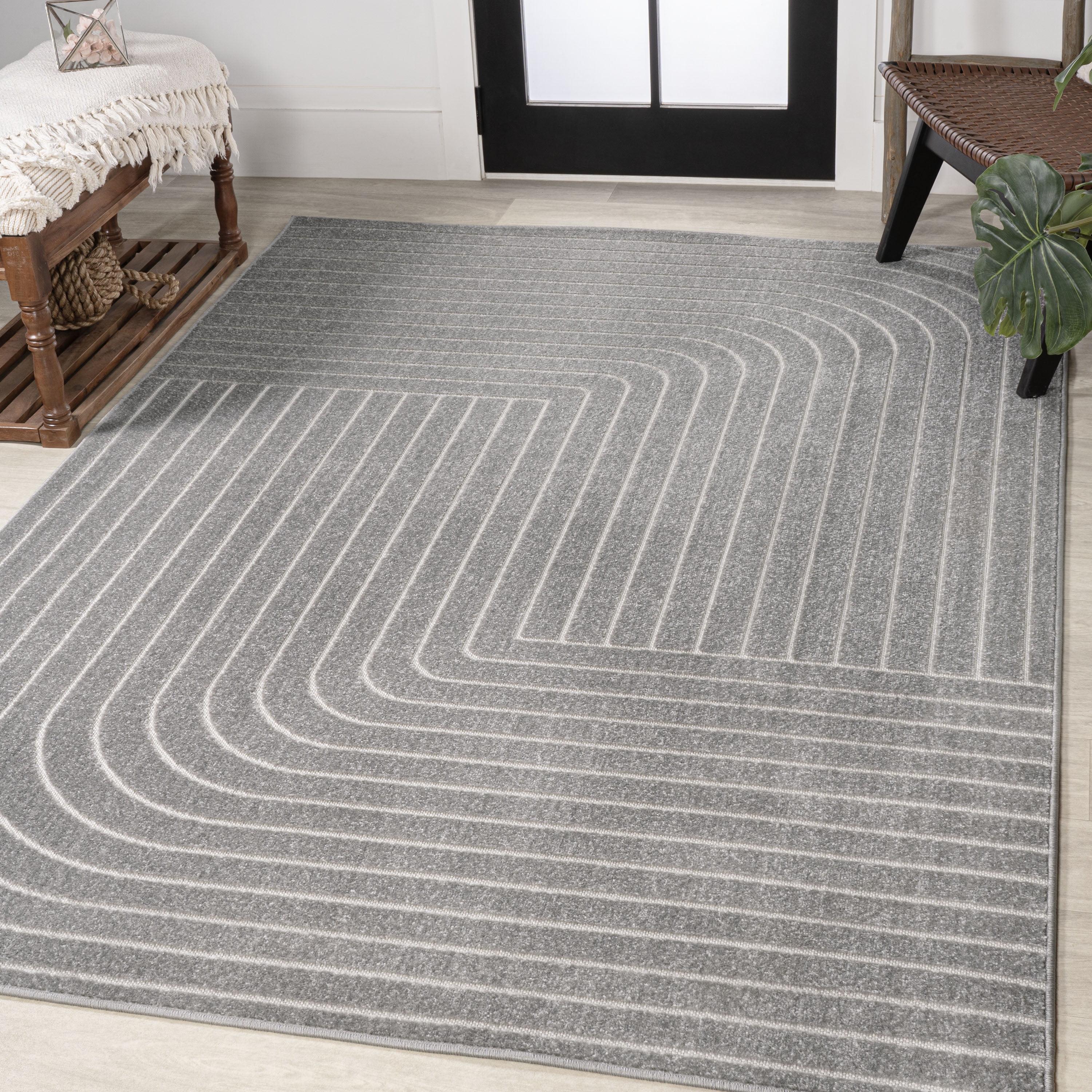 JONATHAN Y Odense High-Low Minimalist Angle Geometric Gray/Ivory 8 ft. x 10 ft. Indoor/Outdoor Area Rug
