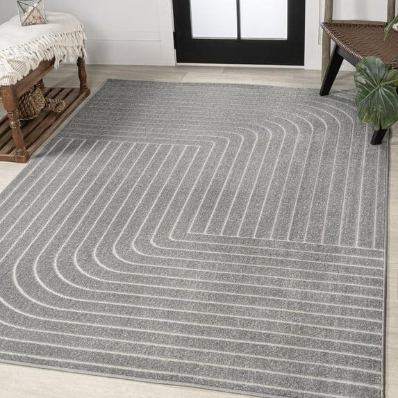 JONATHAN Y Odense High-Low Minimalist Angle Geometric Gray/Ivory 8 ft. x 10 ft. Indoor/Outdoor Area Rug