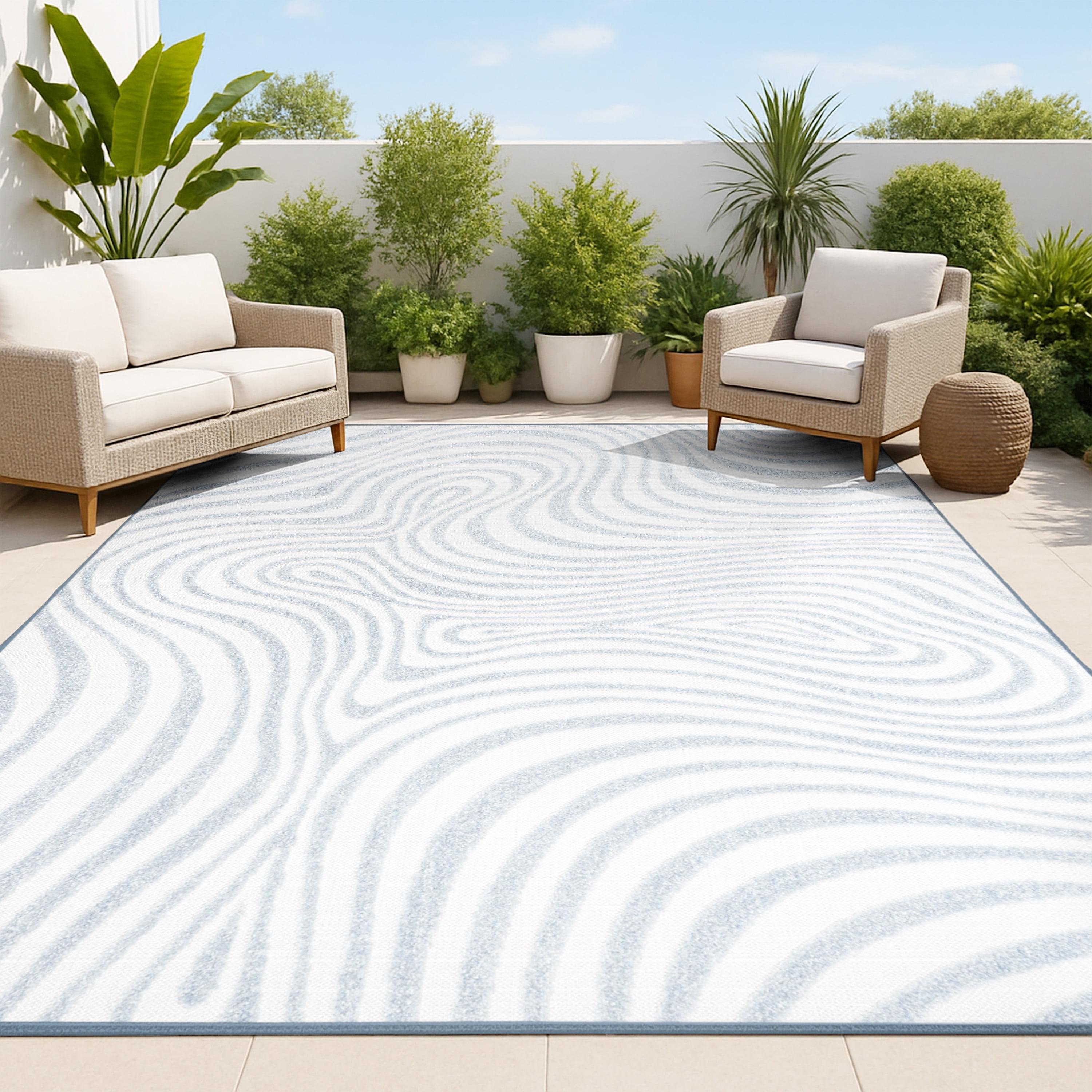 JONATHAN Y Maribo High-Low Abstract Groovy Striped Light Blue/Ivory 5 ft. x 8 ft. Indoor/Outdoor Area Rug