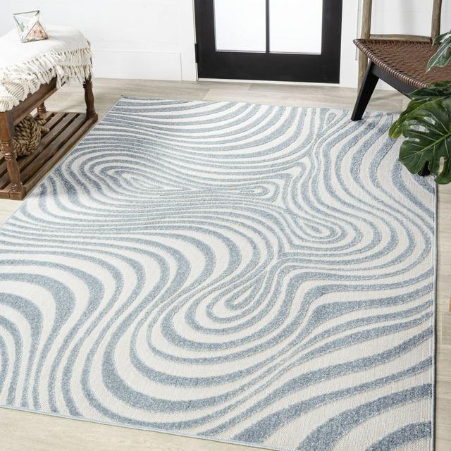 JONATHAN Y Maribo High-Low Abstract Groovy Striped Light Blue/Ivory 5 ft. x 8 ft. Indoor/Outdoor Area Rug