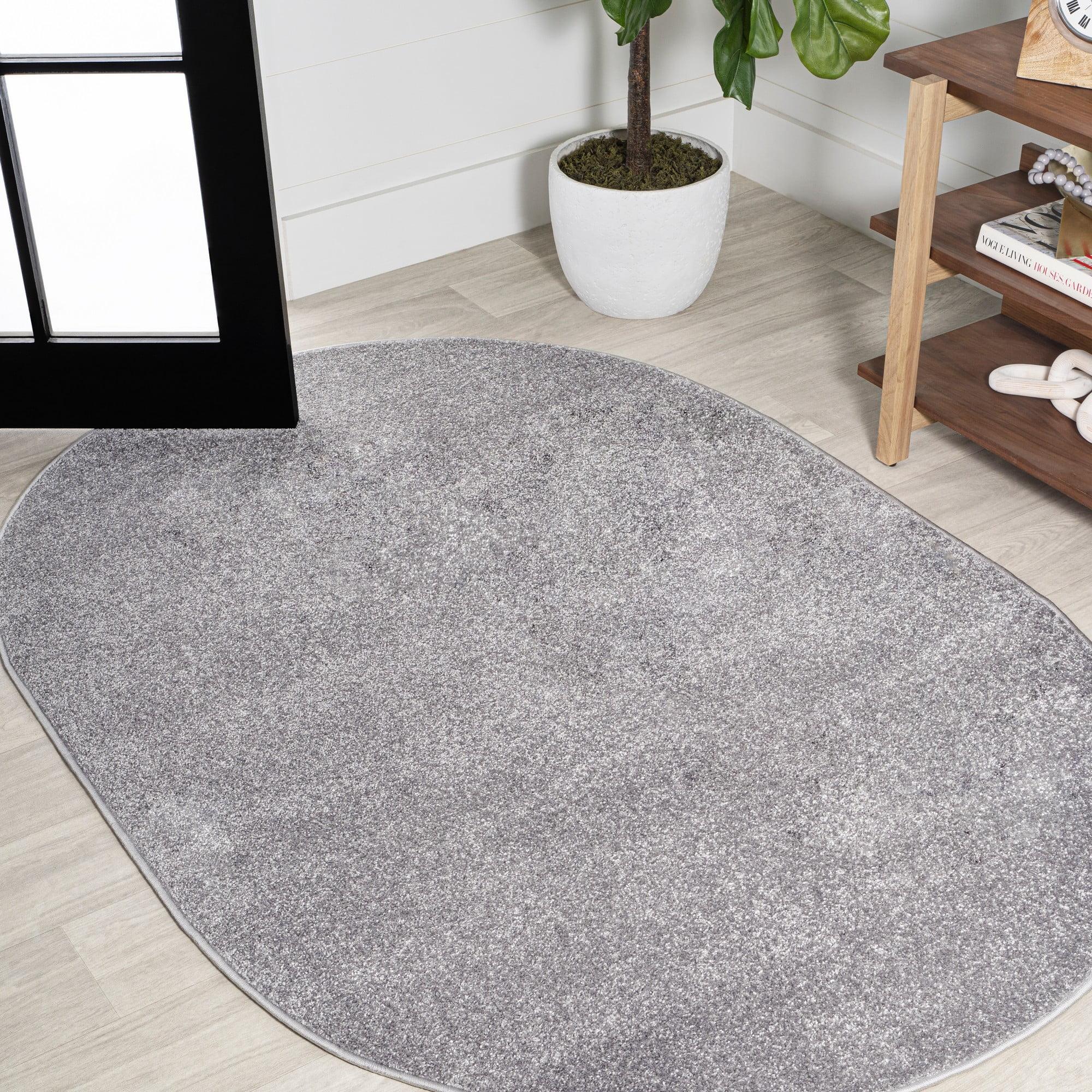 3'x5'Oval  Haze Solid Low-Pile, Gray - JONATHAN Y