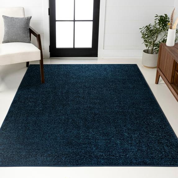 5'x8' Haze Solid Low-Pile Area Rug, Navy - JONATHAN Y