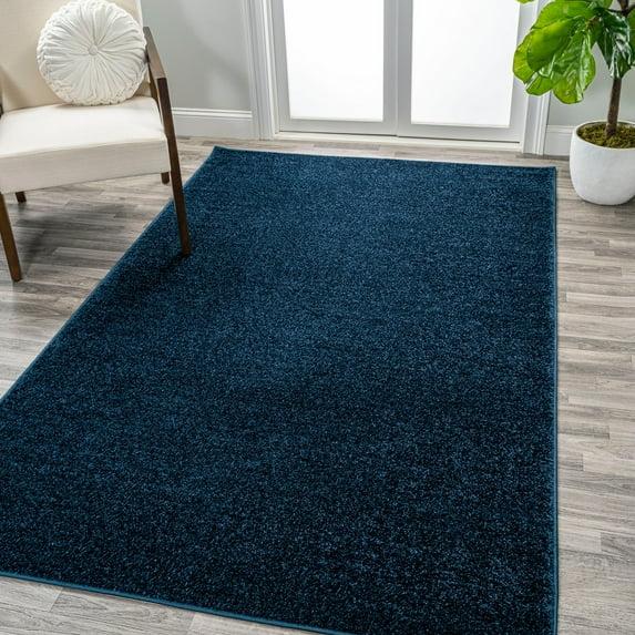5'x8' Haze Solid Low-Pile Area Rug, Navy - JONATHAN Y