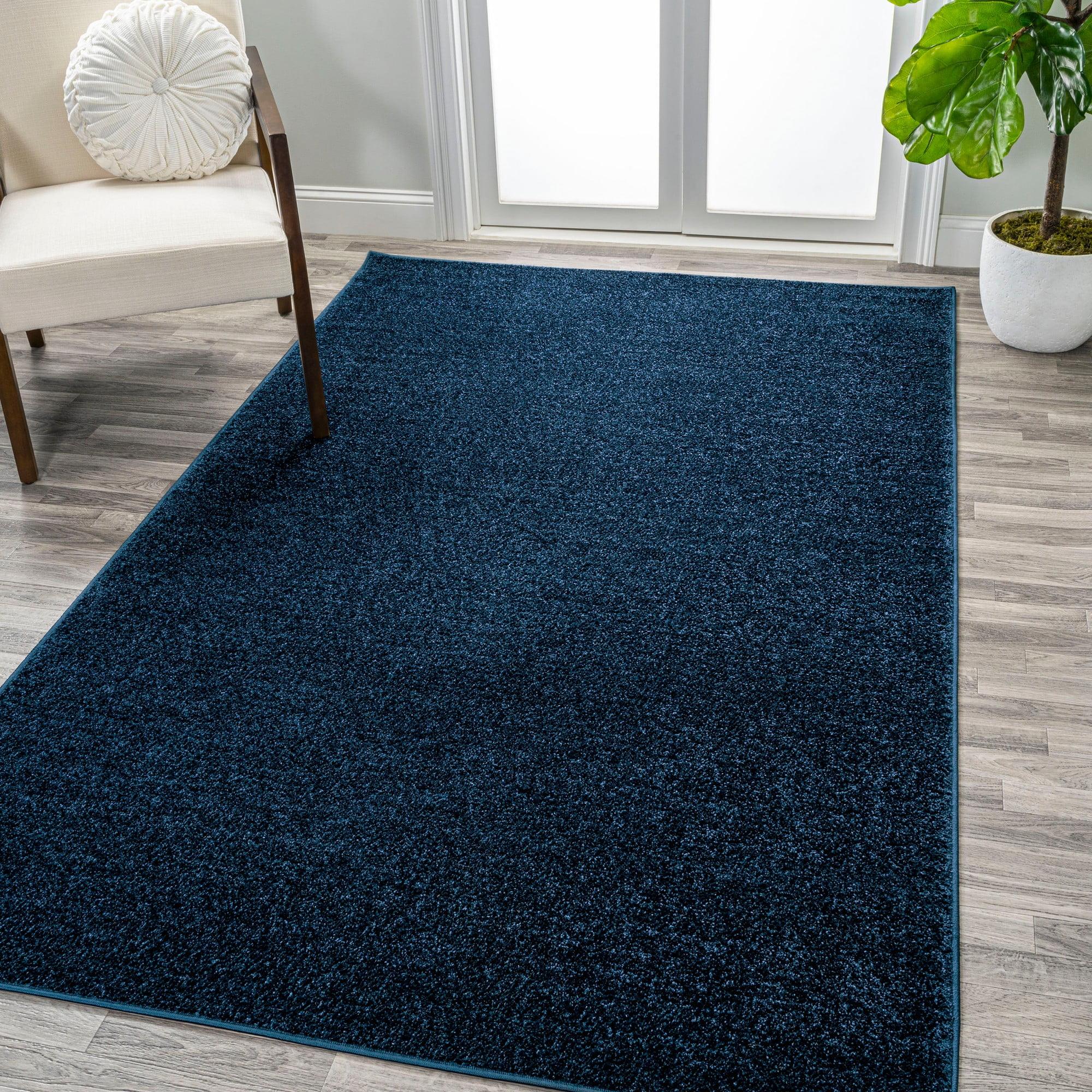 8'x10' Haze Solid Low-Pile Area Rug, Navy - JONATHAN Y