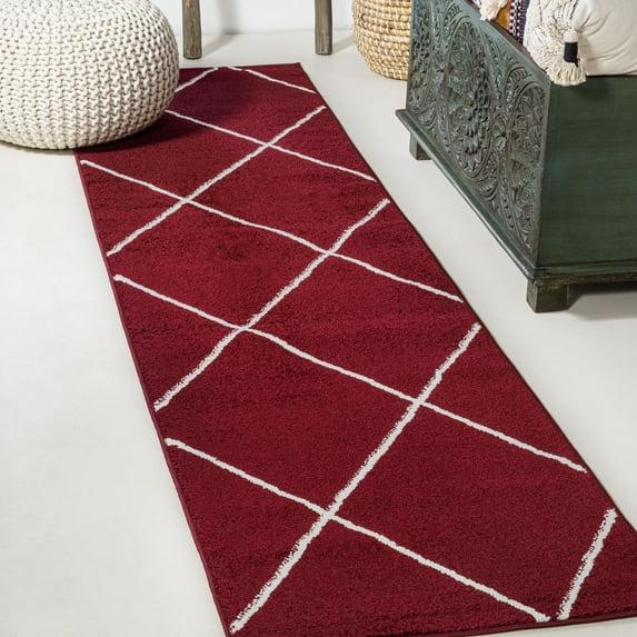 2'x10' Cole Minimalist Diamond Trellis Runner Rug, Red/White - JONATHAN Y