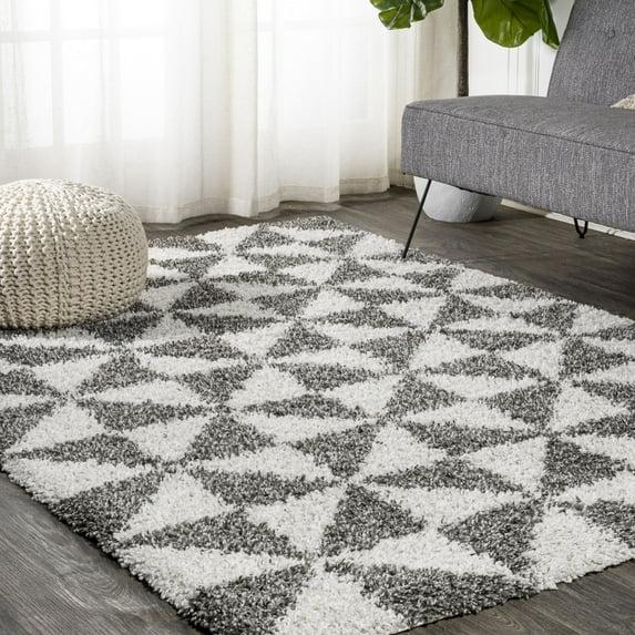 4'x6' Alcudia Geometric Shag Area Rug, Beige/Dark Gray - JONATHAN Y