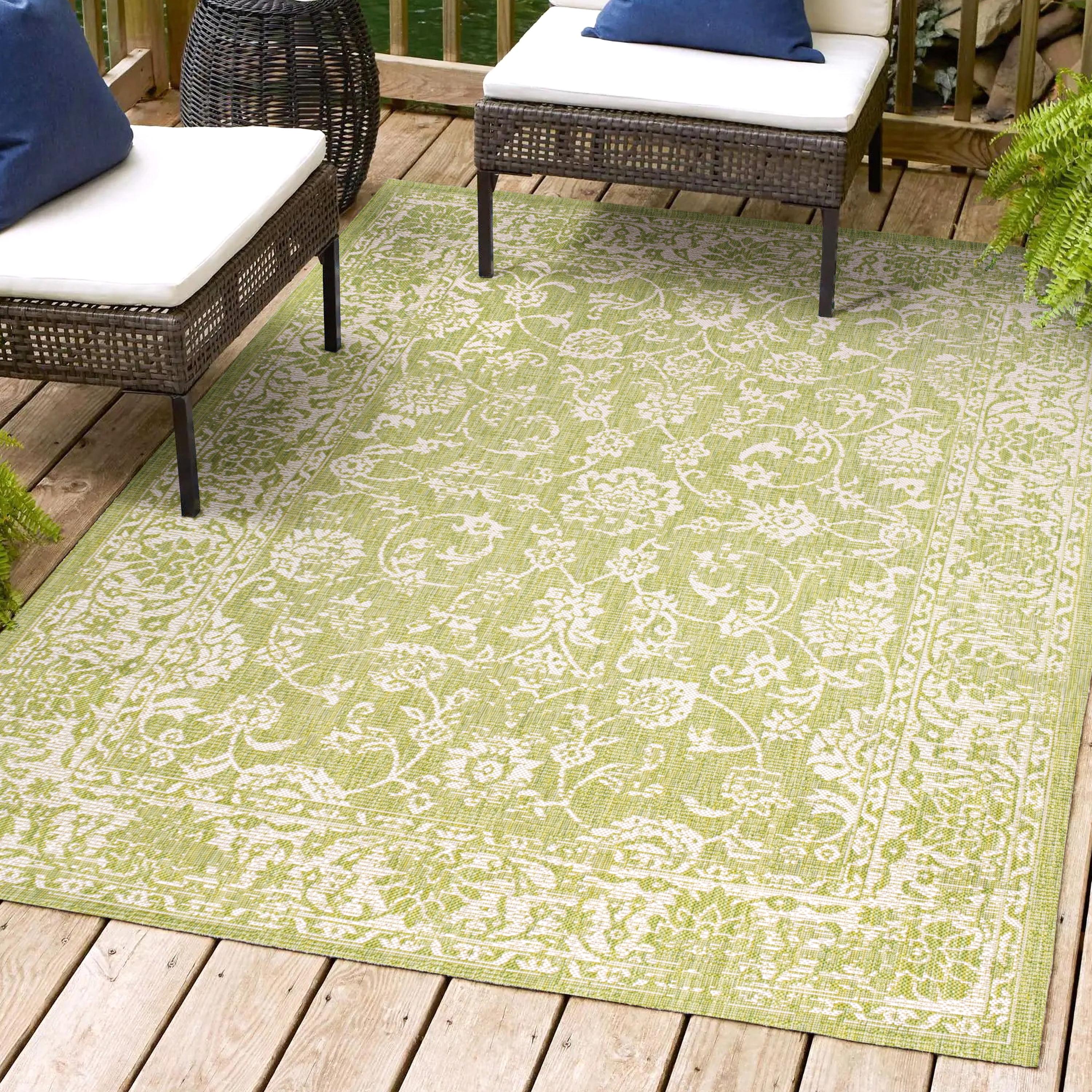 4' x 6' Tela Bohemian Styled Textured Weave Floral Indoor/Outdoor Area Rug, Green/Cream - JONATHAN Y