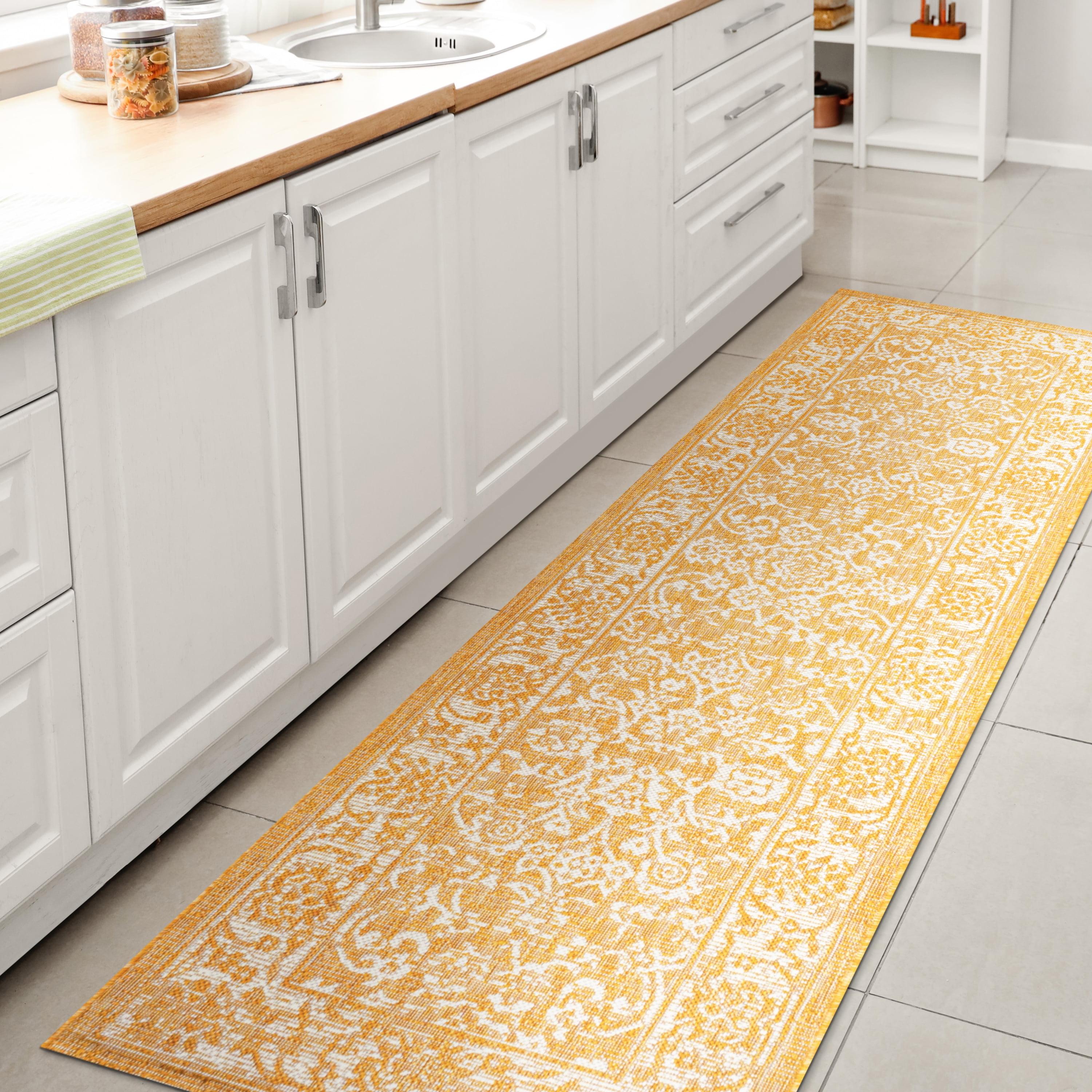 2' x 8' Tela Bohemian Styled Textured Weave Floral Indoor/Outdoor Runner Rug, Yellow/Cream - JONATHAN Y