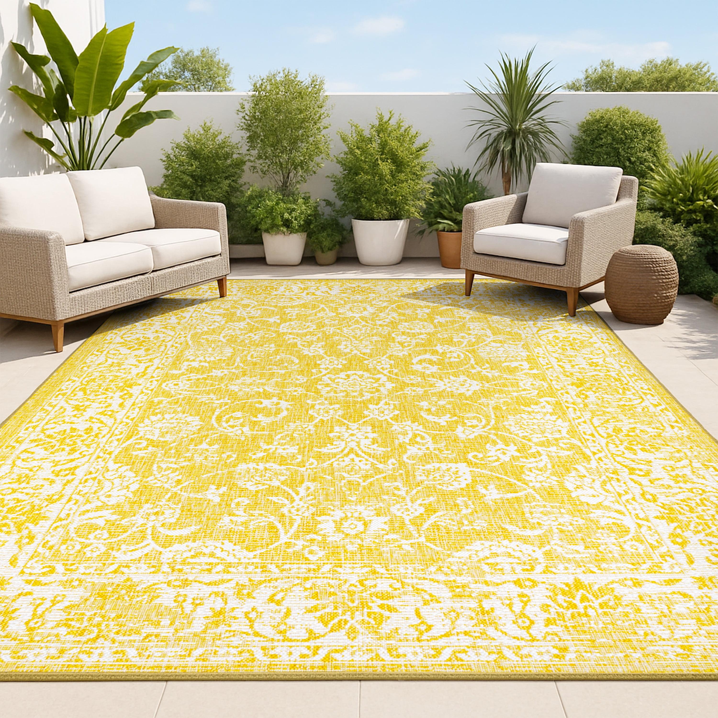 4' x 6' Tela Bohemian Textured Weave Floral Indoor/Outdoor Area Rug, Yellow/Cream - JONATHAN Y