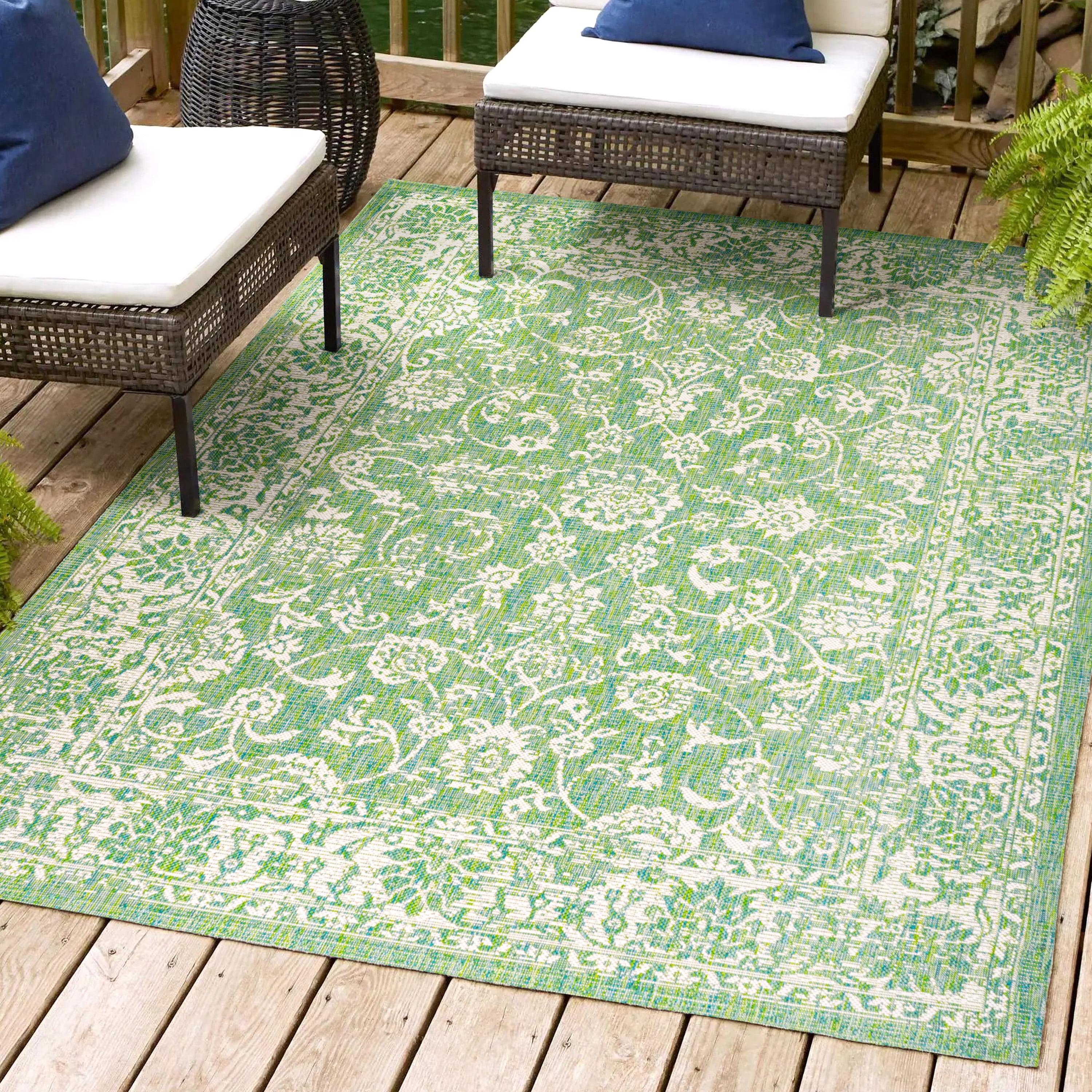 9' x 12' Tela Bohemian Textured Weave Floral Indoor/Outdoor Area Rug, Cream/Green - JONATHAN Y