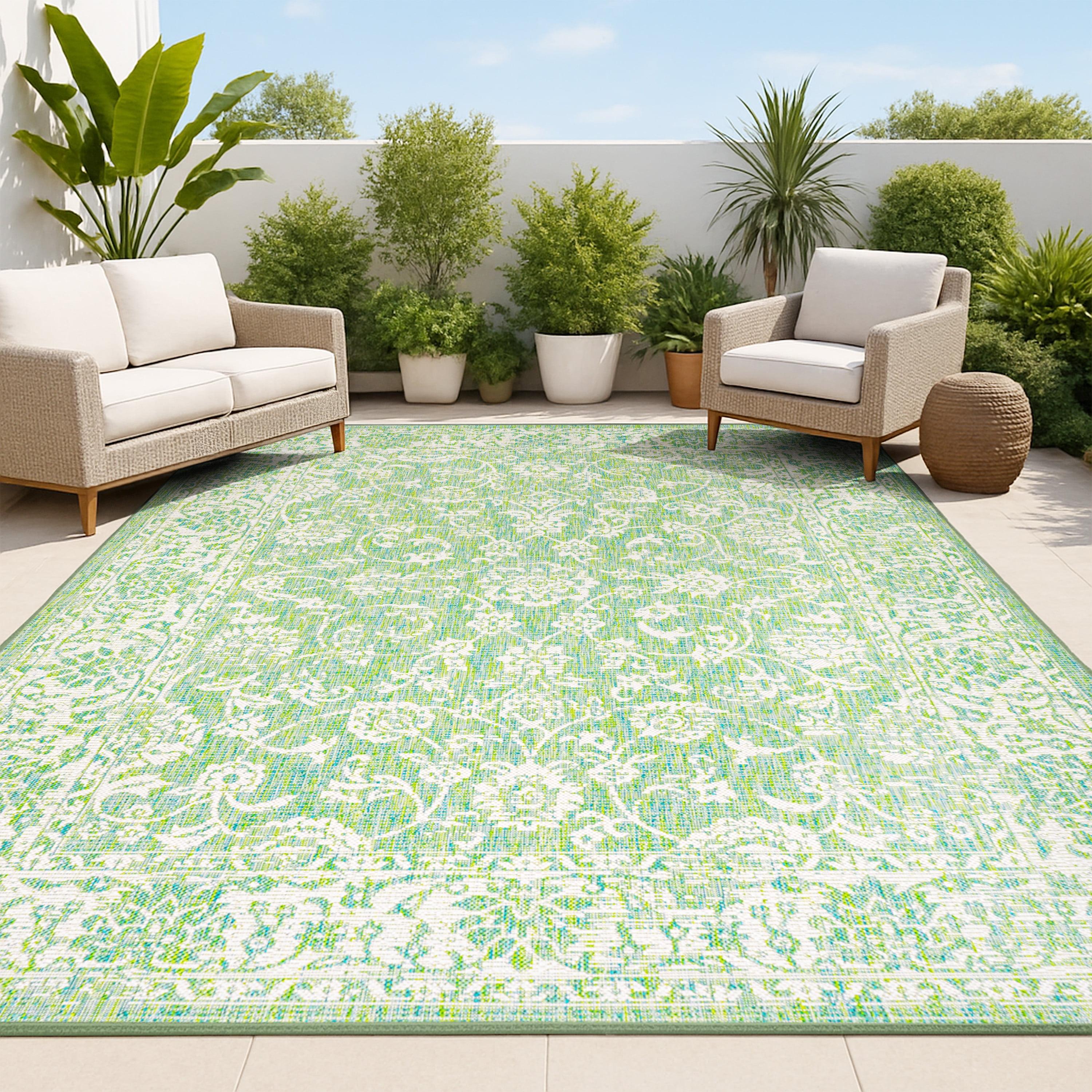9' x 12' Tela Bohemian Textured Weave Floral Indoor/Outdoor Area Rug, Cream/Green - JONATHAN Y