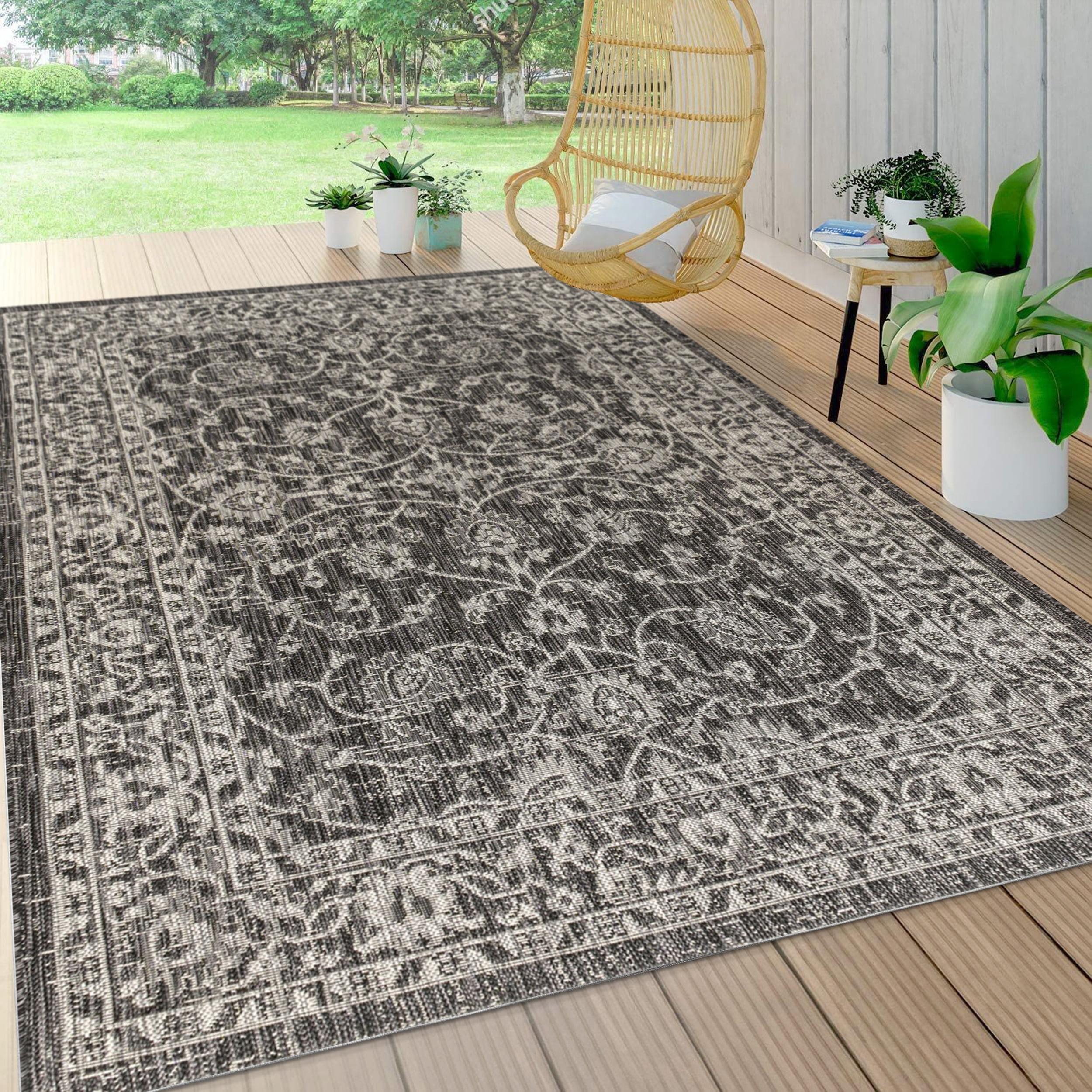 4'x6' Palazzo Vine and Border Textured Weave Indoor/Outdoor Area Rug, Black/Gray - JONATHAN Y