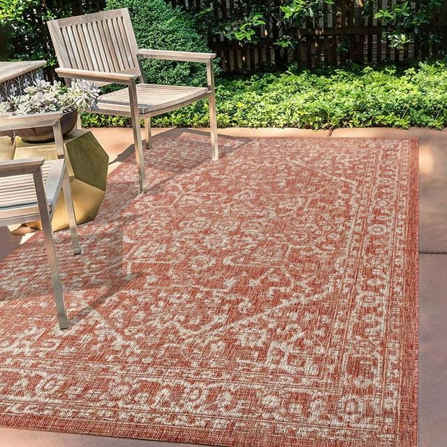 5'x8' Malta Bohemian Medallion Textured Weave Indoor/Outdoor Area Rug, Red/Taupe - JONATHAN Y