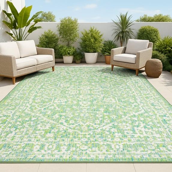 4' x 6' Malta Bohemian Medallion Textured Weave Indoor/Outdoor Area Rug, Cream/Green - JONATHAN Y