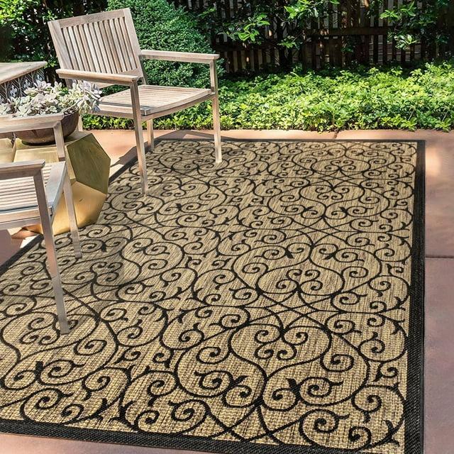 4'x6' Madrid Vintage Filigree Textured Weave Indoor/Outdoor Area Rug, Black/Khaki - JONATHAN Y