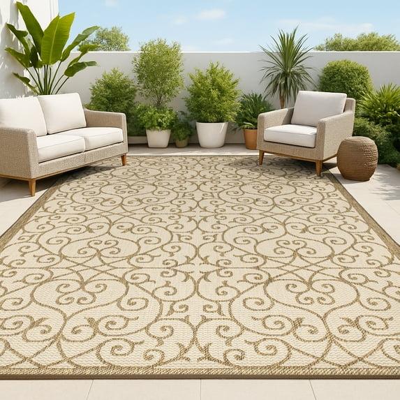 Haggerty Vintage Filigree Textured Weave Beige/Brown Indoor/Outdoor Rug