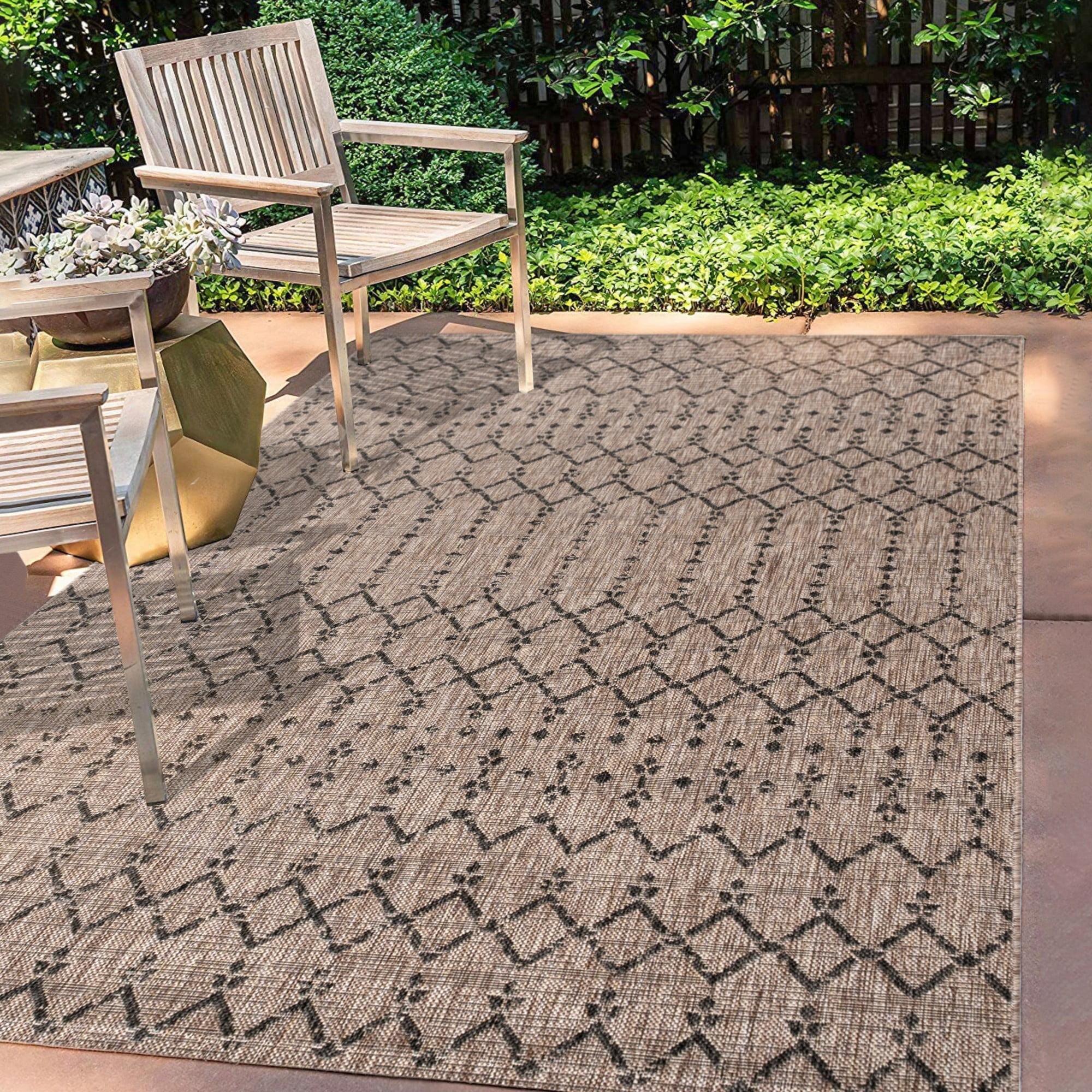 5'x8' Ourika Moroccan Geometric Textured Weave Indoor/Outdoor Area Rug, Natural/Black - JONATHAN Y
