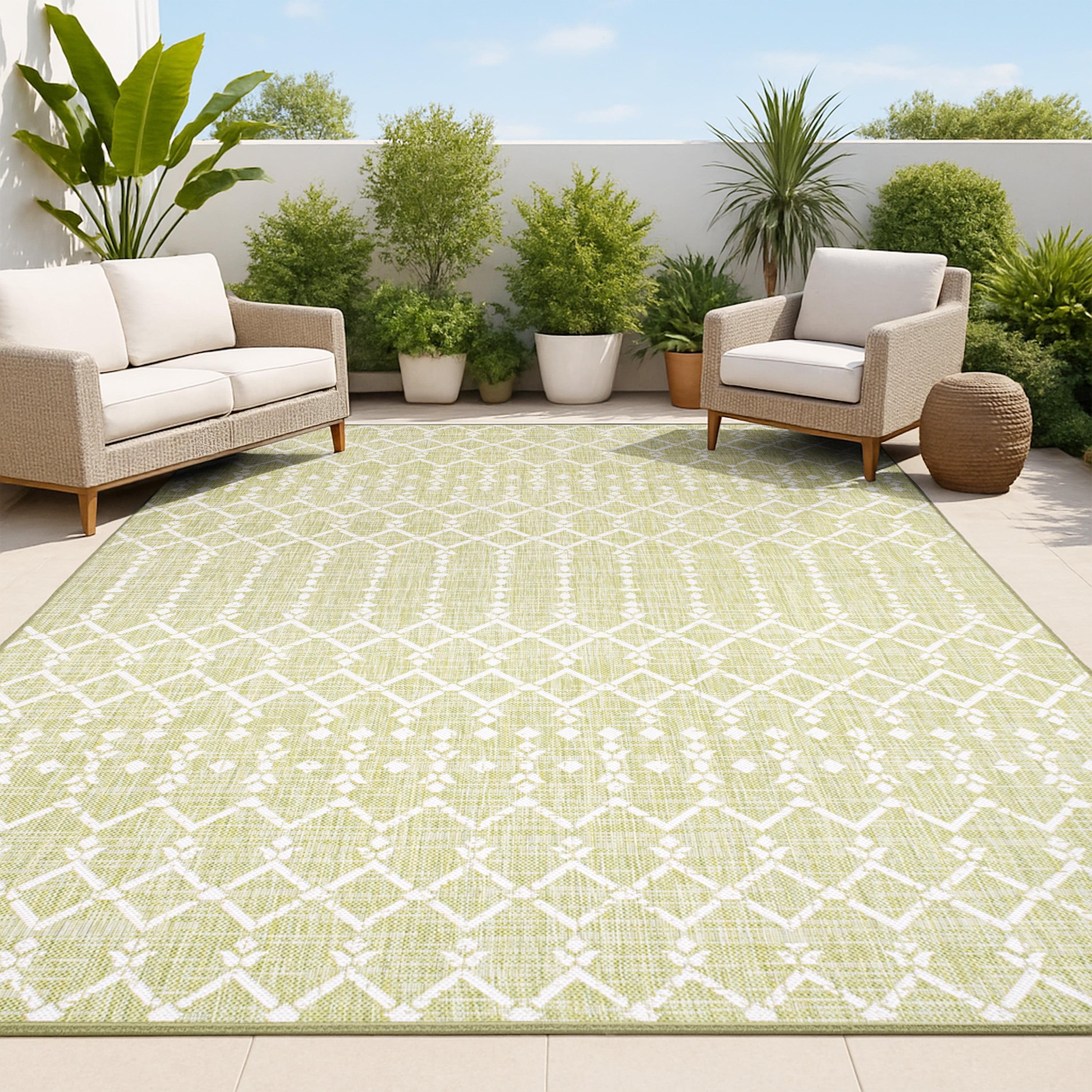 9' x 12' Ourika Moroccan Geometric Textured Weave Indoor/Outdoor Area Rug, Light Green/Cream - JONATHAN Y
