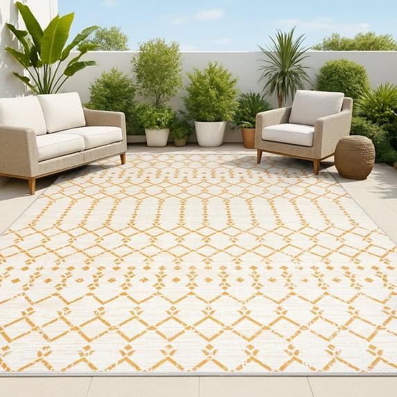 5' x 8' Ourika Moroccan Geometric Textured Weave Indoor/Outdoor Area Rug, Cream/Orange - JONATHAN Y