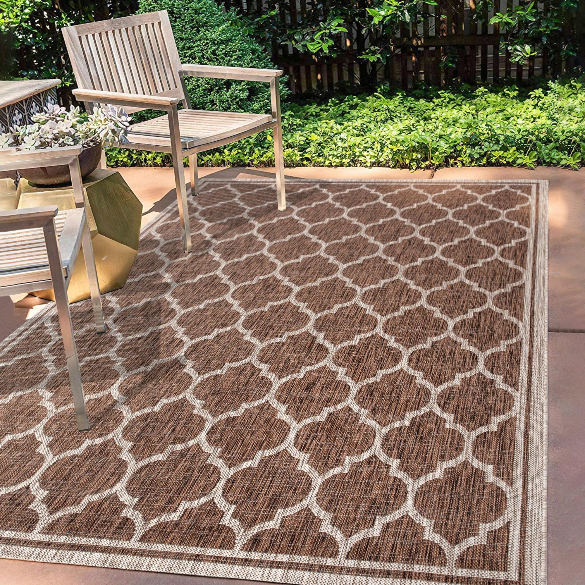 9' X 12' Trebol Moroccan Trellis Textured Weave Indoor/Outdoor Area Rug, Espresso/Taupe - JONATHAN Y