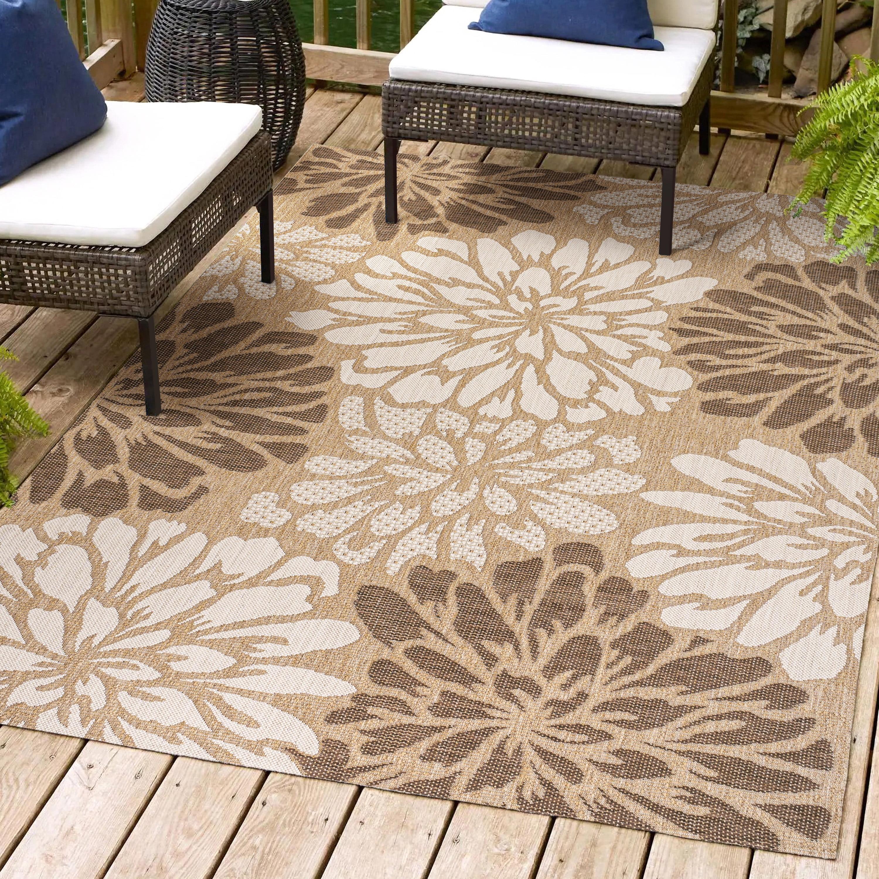 3' x 5' Zinnia Modern Floral Textured Weave Indoor/Outdoor Area Rug, Brown/Cream - JONATHAN Y