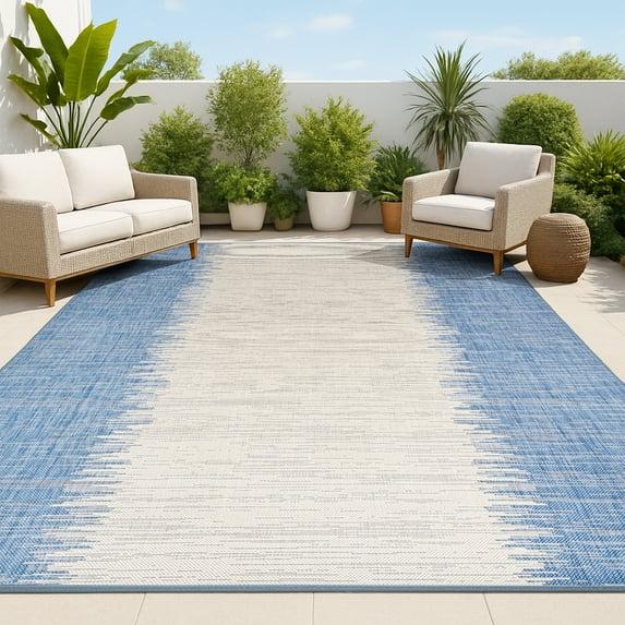 4'x6' Tavira Modern Strie' Indoor/Outdoor Area Rug, Blue/Beige - JONATHAN Y