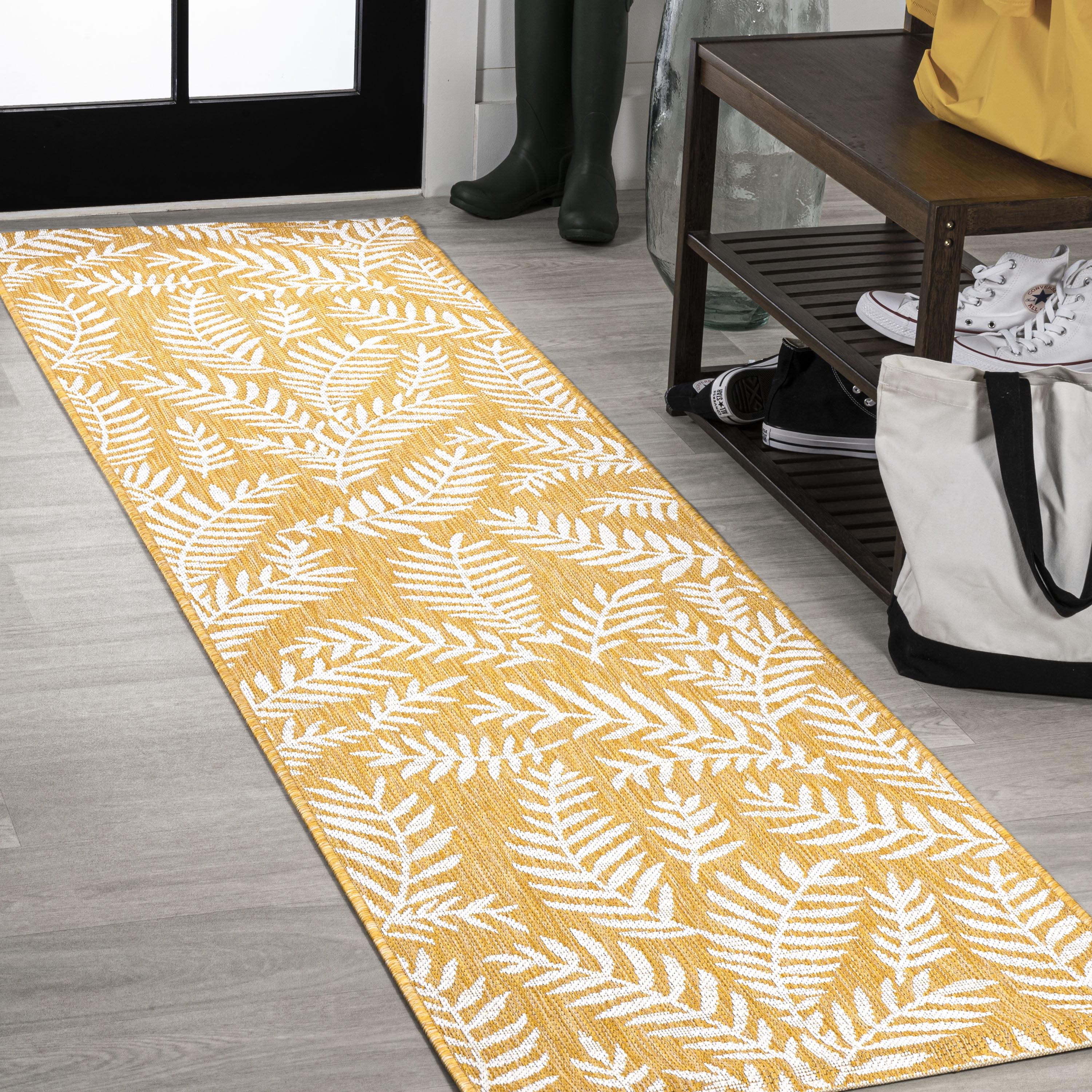 2' x 10' Nevis Palm Frond Indoor/Outdoor Runner Rug, Yellow/Cream - JONATHAN Y