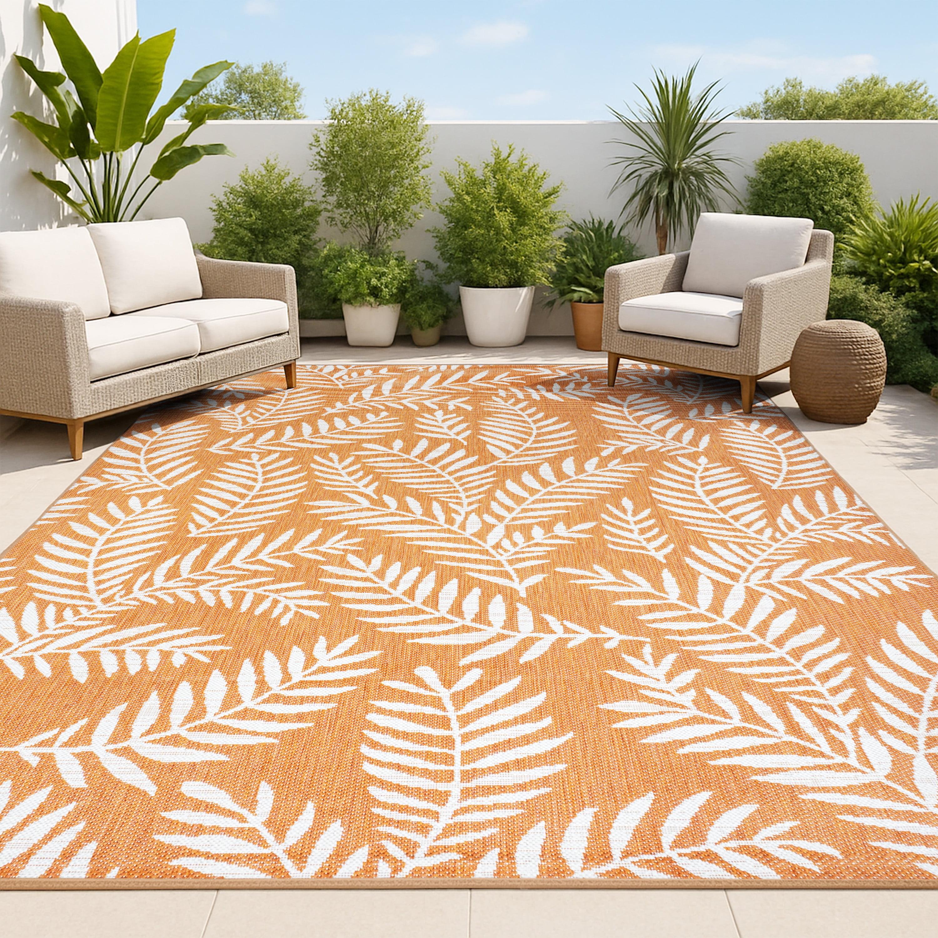 5' x 8' Nevis Palm Frond Indoor/Outdoor Area Rug, Orange/Cream - JONATHAN Y