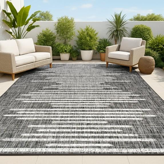 3'x5' Zolak Berber Stripe Geometric Indoor/Outdoor Area Rug, Black/Ivory - JONATHAN Y