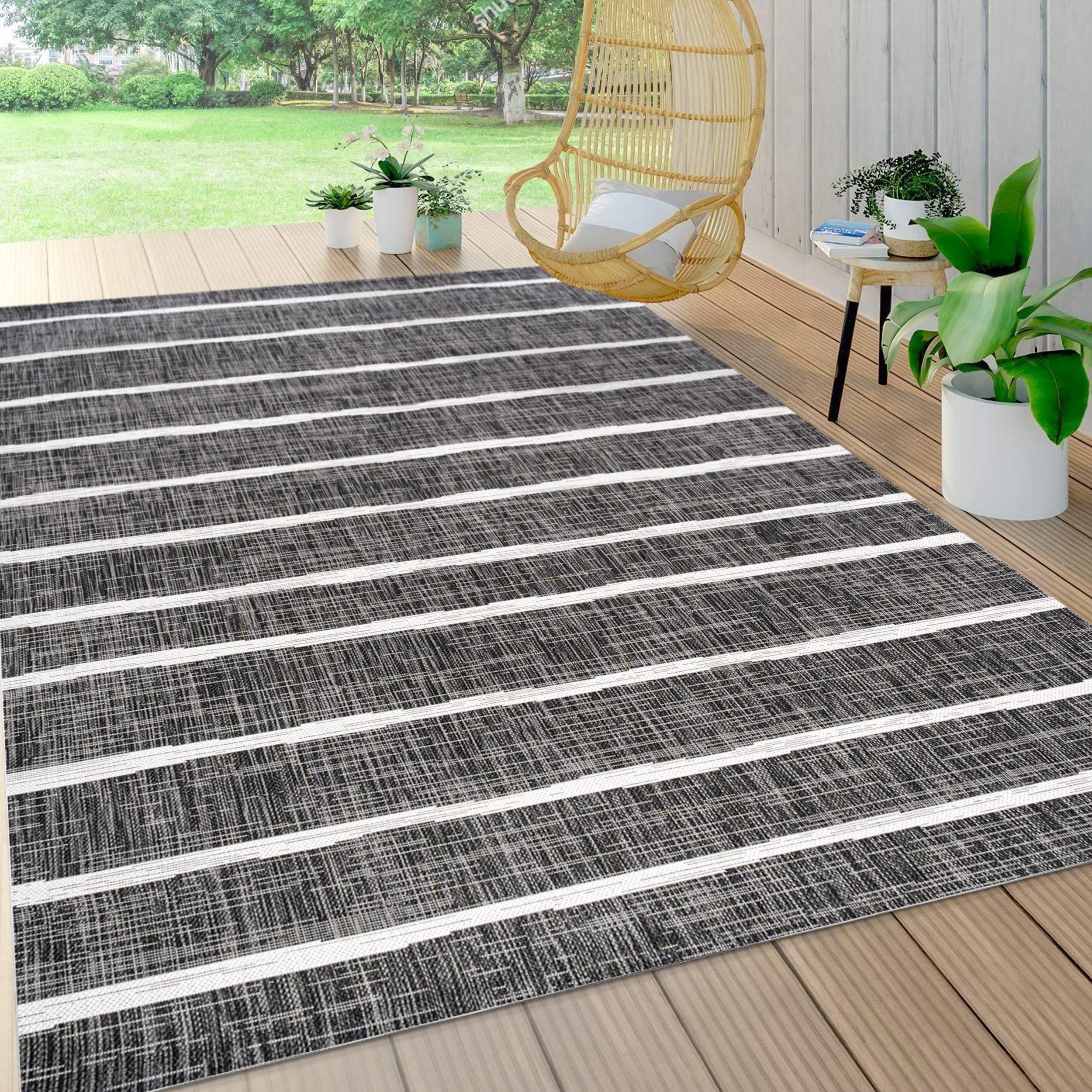 3'x5' Colonia Berber Stripe Indoor/Outdoor Area Rug, Black/Ivory - JONATHAN Y