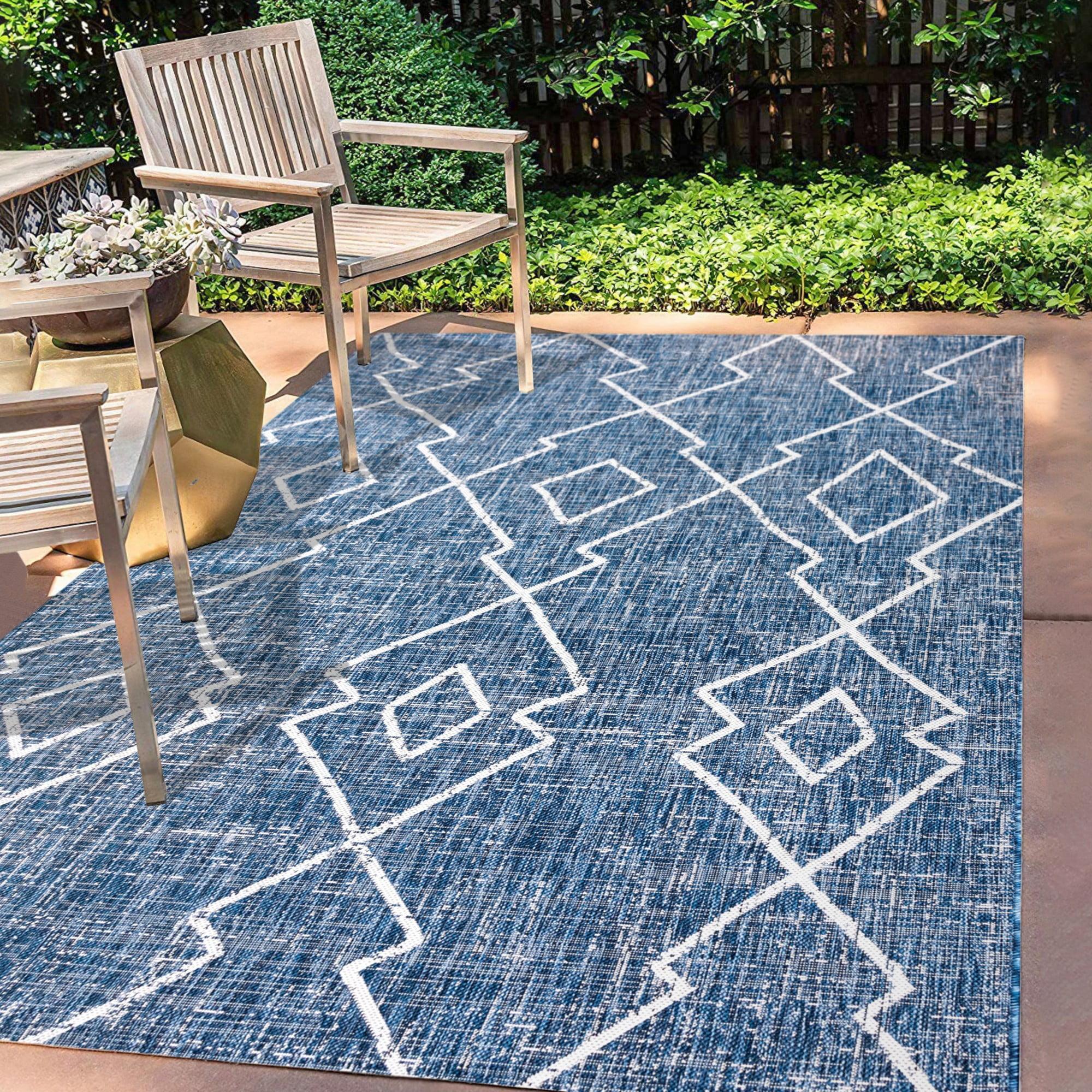 3'x5' Carwa  Diamond Trellis Indoor/Outdoor Area Rug, Blue/Ivory - JONATHAN Y