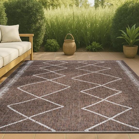 5' X 8' Derya Diamond Trellis Indoor/Outdoor Area Rug, Brown/Beige - JONATHAN Y