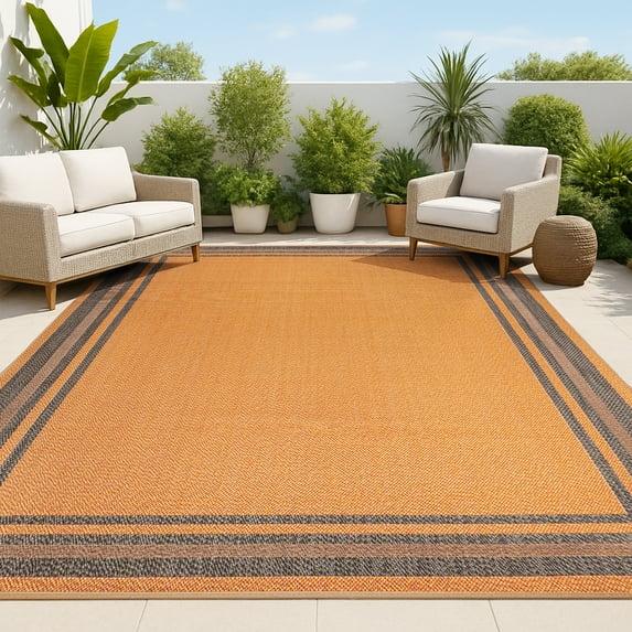 3' x 5' James Modern Border Stripe Indoor/Outdoor Area Rug, Orange/Dark Gray - JONATHAN Y