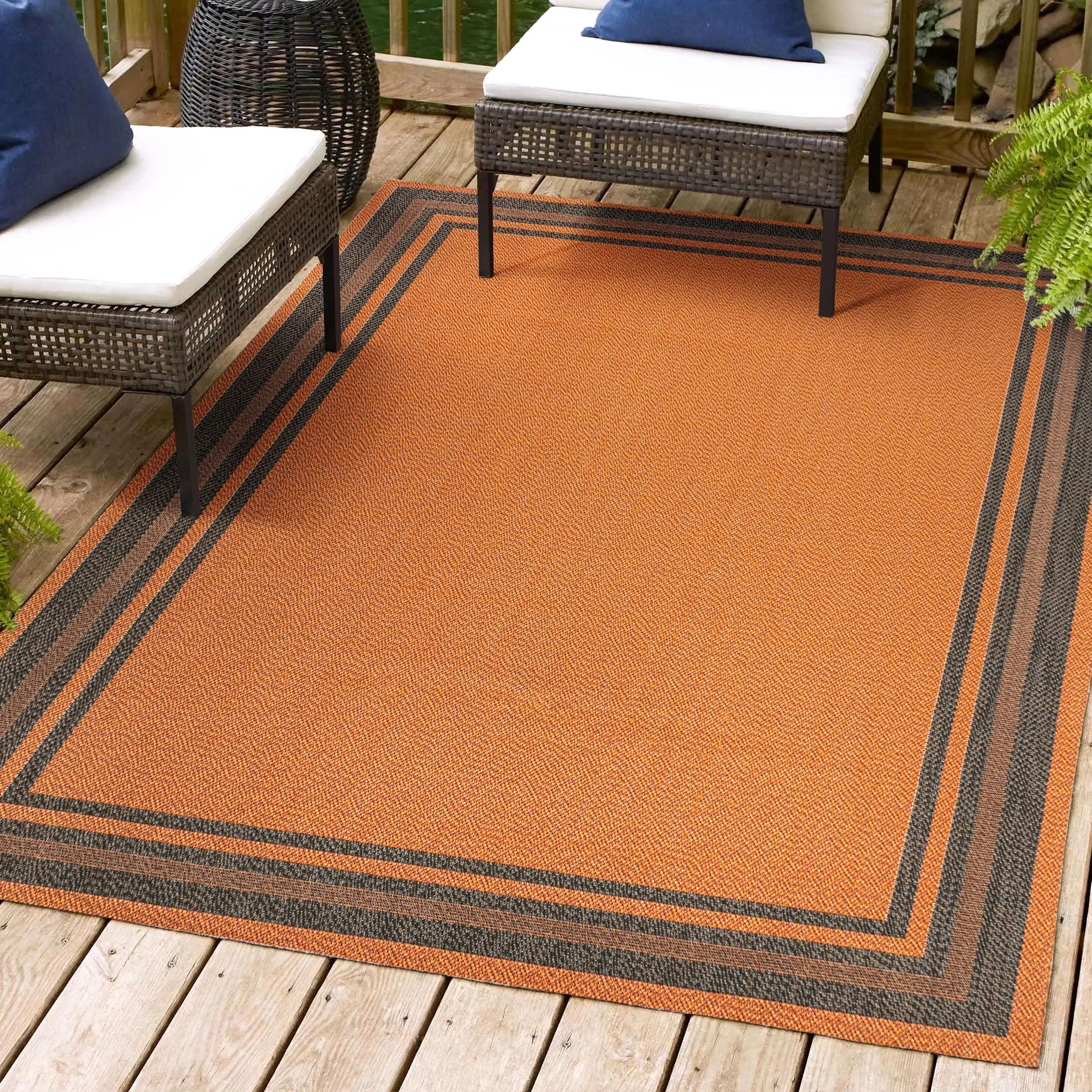 3' x 5' James Modern Border Stripe Indoor/Outdoor Area Rug, Orange/Dark Gray - JONATHAN Y