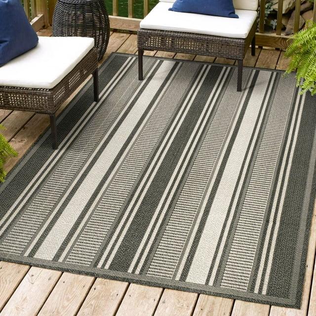 3' x 5' Haynes Modern Double Stripe Indoor/Outdoor Area Rug, Black/Cream - JONATHAN Y