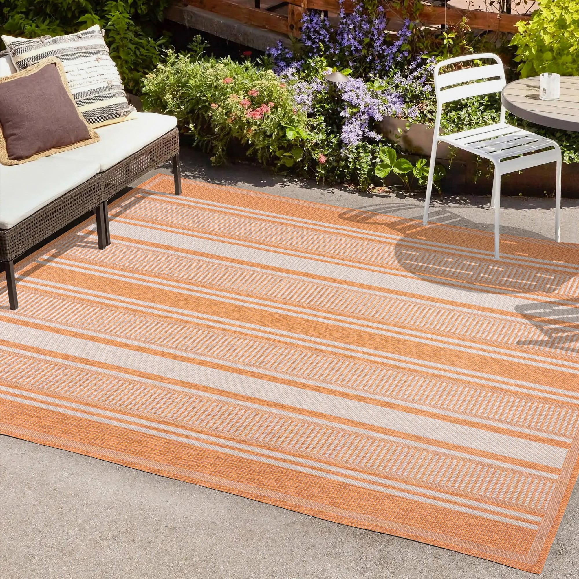 5' x 8' Haynes Modern Double Stripe Indoor/Outdoor Area Rug, Orange/Cream - JONATHAN Y