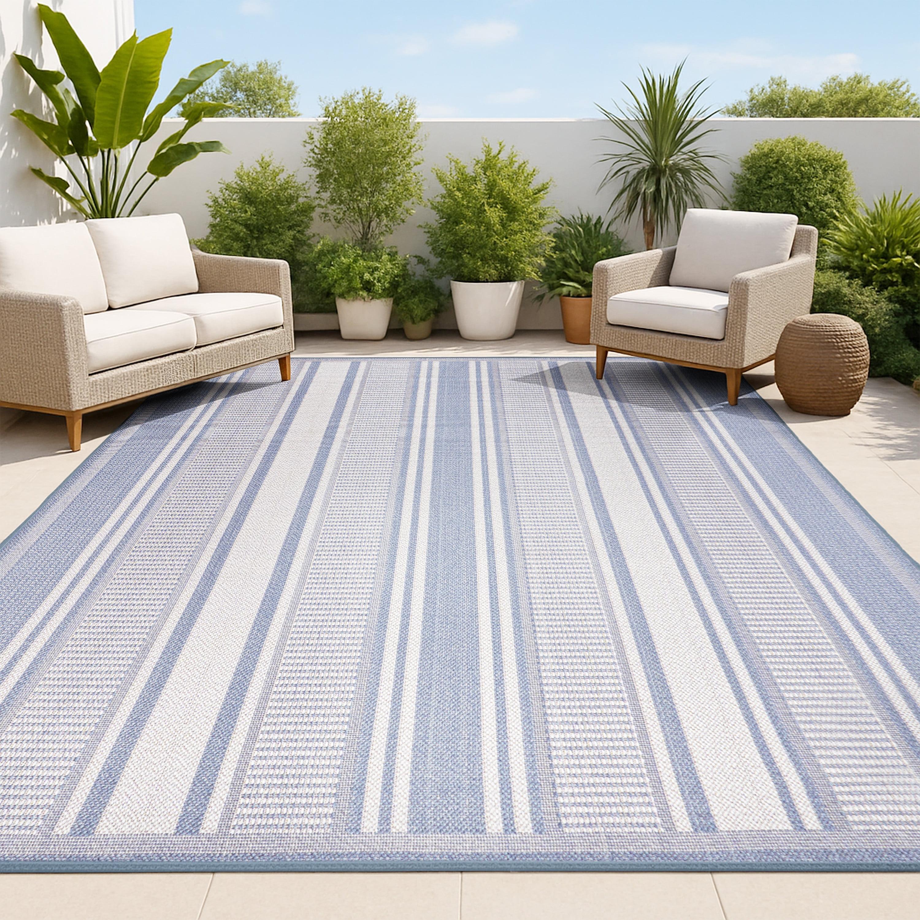 8' x 10' Haynes Modern Double Stripe Indoor/Outdoor Area Rug, Blue/Light Gray - JONATHAN Y