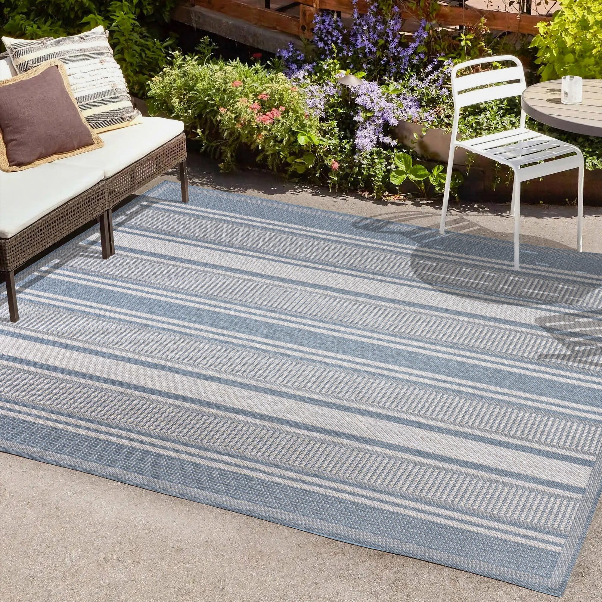 8' x 10' Haynes Modern Double Stripe Indoor/Outdoor Area Rug, Blue/Light Gray - JONATHAN Y