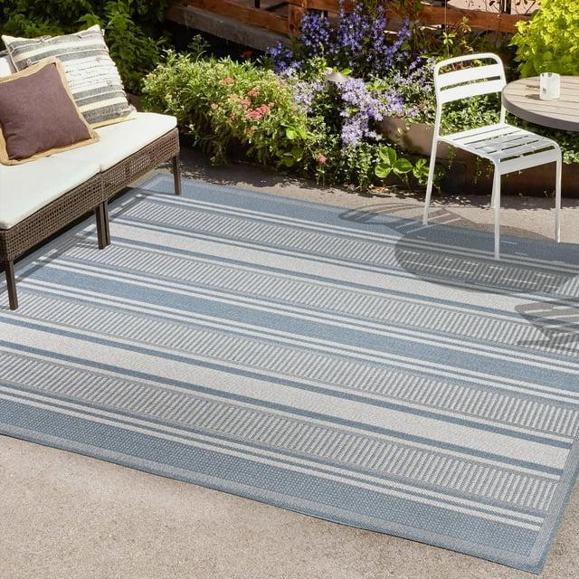 8' x 10' Haynes Modern Double Stripe Indoor/Outdoor Area Rug, Blue/Light Gray - JONATHAN Y