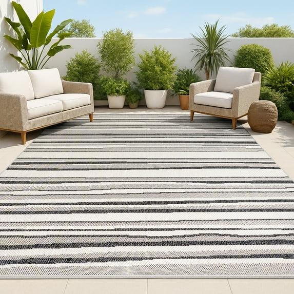 5' x 8' Castara Wavy Stripe Modern Indoor/Outdoor Area Rug, Cream/Dark Gray - JONATHAN Y